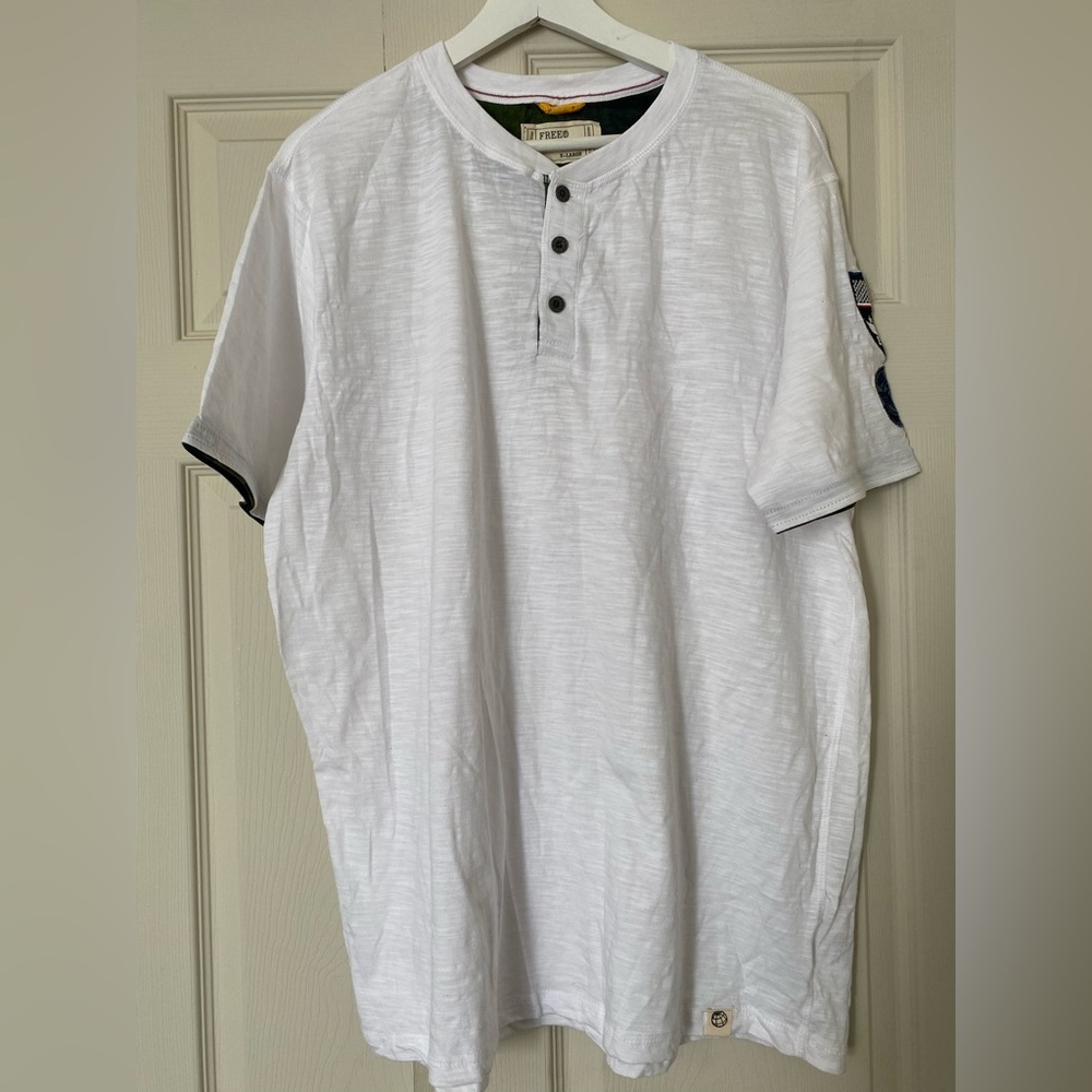 Free Planet White Short Sleeve Button Tee NWOT